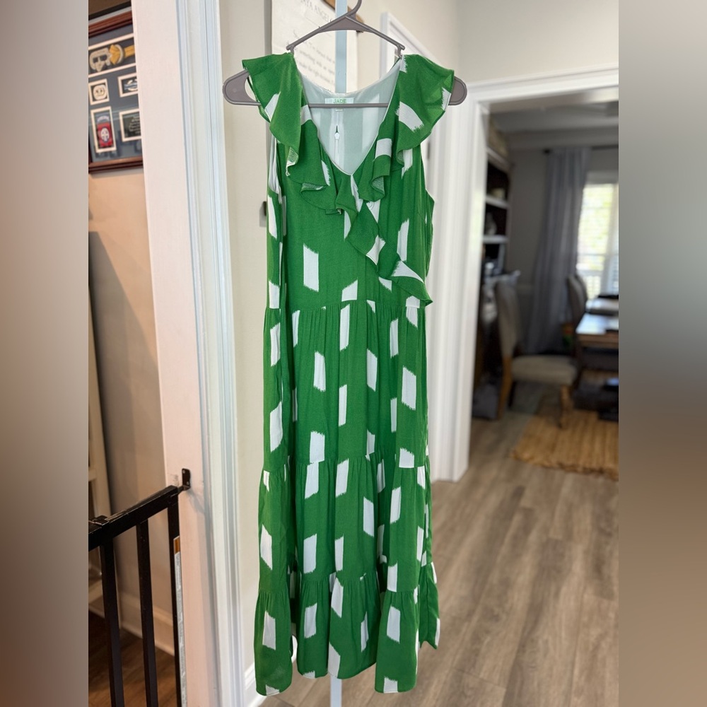 Beautiful Jade Green and White Tiered Ruffle Sundress | Size XS